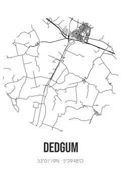 Dedgum (Fryslan) | Karte | Schwarz und Weiß von Rezona