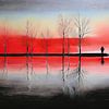 Mann und kahle Baeume am Ufer-01 von Manfred Rautenberg