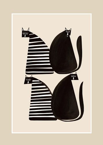 Minimalistische katten in zwart-wit