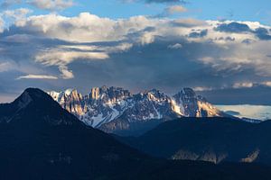 Abendstimmung am Rosengarten-Massiv, Völs am Schlern. Südtirol