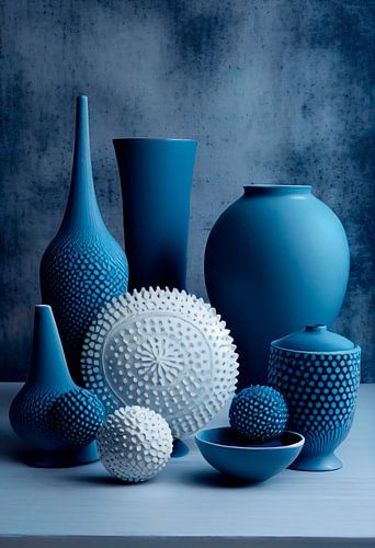 Still life with Vases in Shades of Blue and White