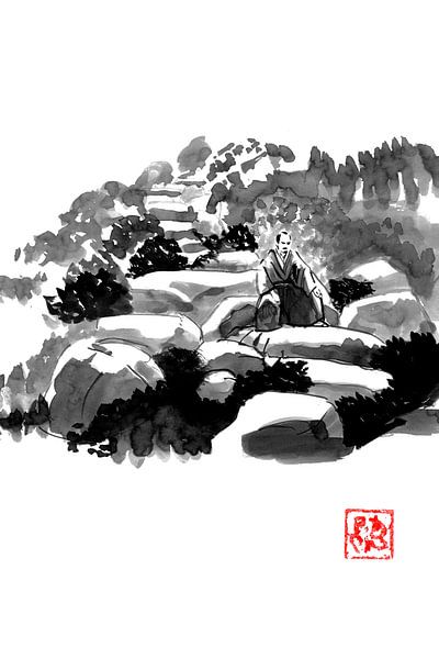 samurai resting on a rock von Péchane Sumie