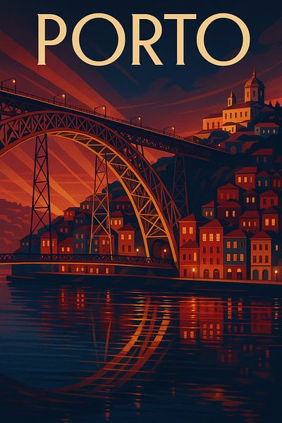 Porto Dom Luís Bridge Art Deco Poster by Travel Shop