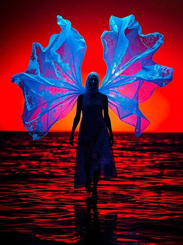 Mystieke gevleugelde verschijning boven het water