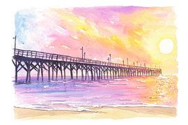 Topsail Island Surf City Beach Pier in de ochtendzon van Markus Bleichner