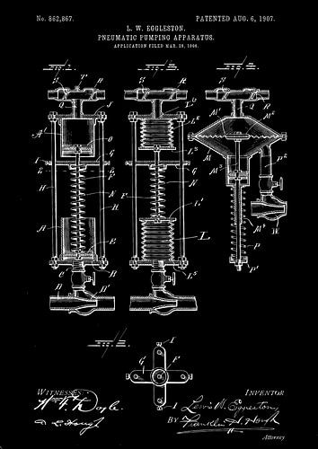 Blueprint from 1905 of a pneumatic pump