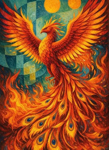 Feniks, mythische vuurvogel schilderij.