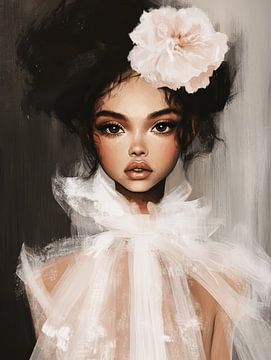 Modern portret in zwart wit met zacht roze kleuraccent van Carla Van Iersel