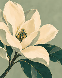 Large White Flower on a Sage Background by Mosaic Dialogue