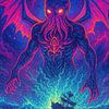 Neon Cthulhu steigt auf dem Ozean auf von MIROKKU