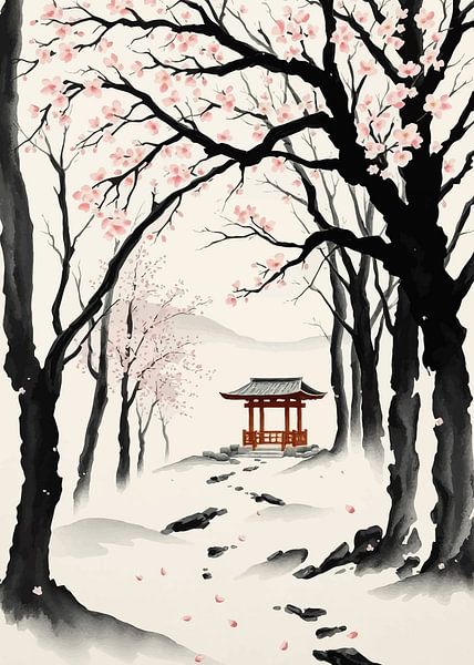 Fleurs de cerisier et peinture du pavillon japonais par MIROKKU