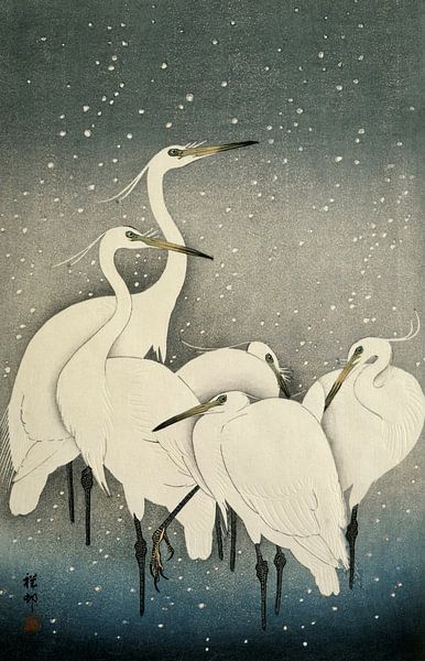 Aigrettes dans la neige, Ohara Koson par 1000 Schilderijen