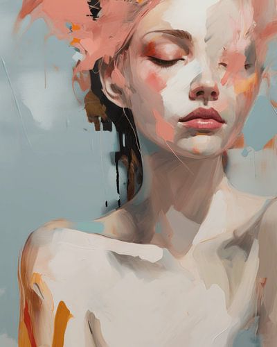 Modern abstract portret in pastelkleuren