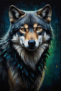Nächtliche Eleganz: Wolf in sternklarer Gelassenheit von De Muurdecoratie