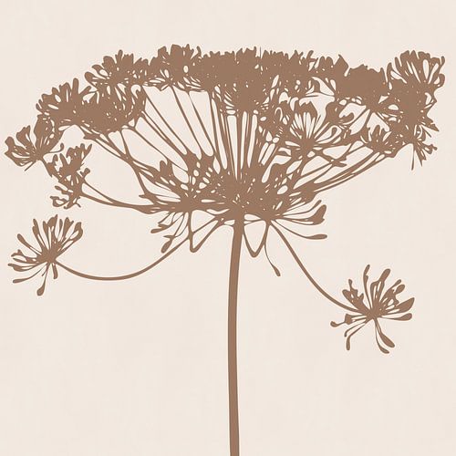 Grande fleur d'aneth sur fond marron. Motif botanique rétro aux tons terre