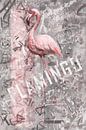 Flamingo street art kunstwerk in grijs en roze kleur van Emiel de Lange thumbnail