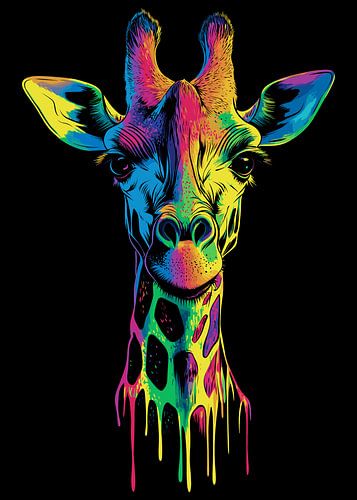 Kleurrijke giraffe in pop-artstijl met druppeleffect