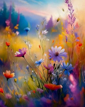 Fancy schilderij:  Kleurrijke wilde bloemen in de border van Studio Pieternel