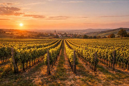 Gouden wijngaarden – zonsondergang boven het idyllische heuvellandschap