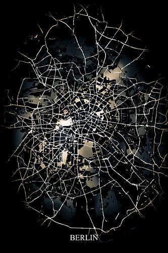 Berlijn - Abstracte Plattegrond  in Zwart Goud Geel