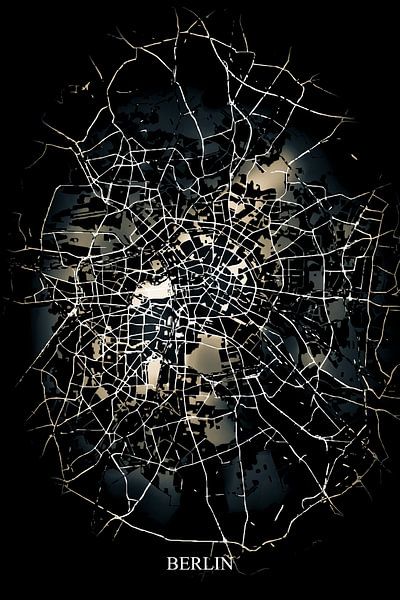 Berlin - Abstract Map in Black Gold Yellow by Art By Dominic