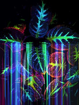 Tropical neon leafs I van The Art Kroep