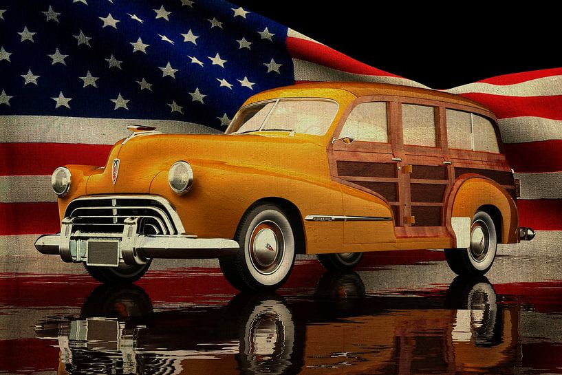 Oldsmobile 66 Station Wagon 1948 met Amerikaanse vlag van Jan Keteleer