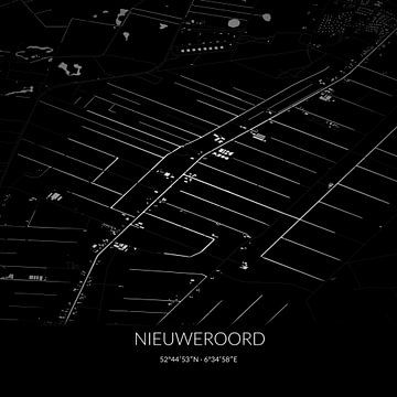 Zwart-witte landkaart van Nieuweroord, Drenthe. van Rezona