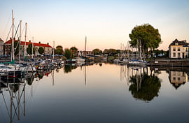 Abendlicht über dem Wasser von Middelburg mit Baum von Werner Lerooy