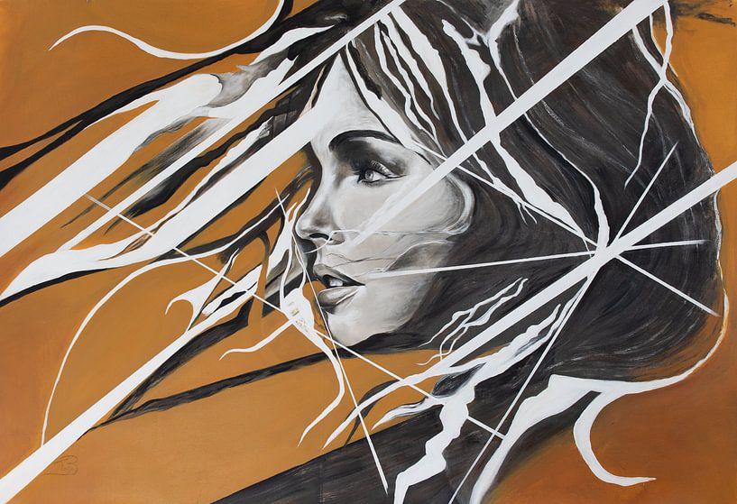 Peinture "Femme rayée" par Schilderij op Maat XL