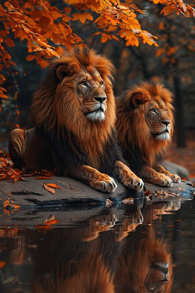 Löwen bei Sonnenuntergang von Art & Soul Creations