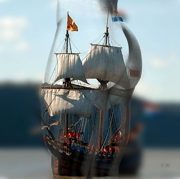 Künstlerische Arbeit eines nackten Mannes und Bootes aus der Vergangenheit (Boot) von Cor Heijnen