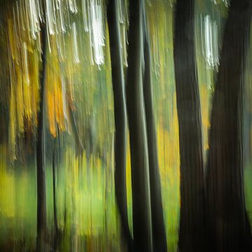 Bos in vertical blur (vierkant) van Fotografie Jeronimo