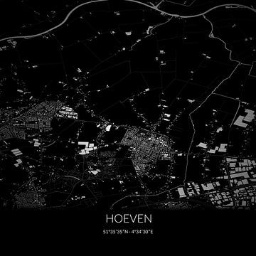 Zwart-witte landkaart van Hoeven, Noord-Brabant. van Rezona