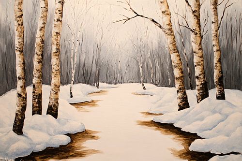 Winterlandschap met berkenbomen