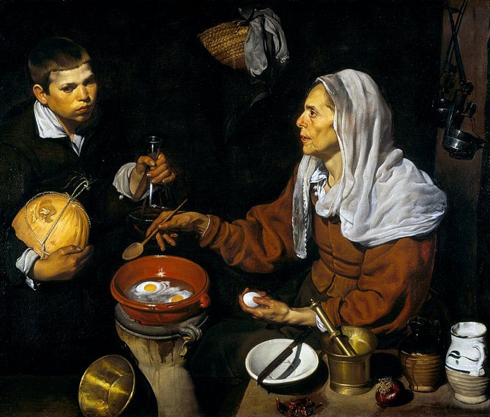 Eine alte Frau frittiert Eier, Diego Velázquez - 1618 von Het Archief