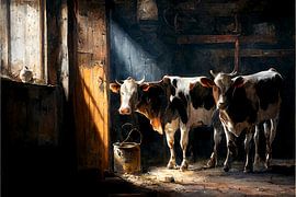 Vaches dans une vieille grange