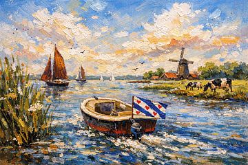 Painting of the Frisian Lakes in the Netherlands. by Johannes