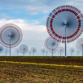 Windmolenpark in het noorden van Duitsland (Noordzee) met zeer snel draaiende windmolens van MPfoto71