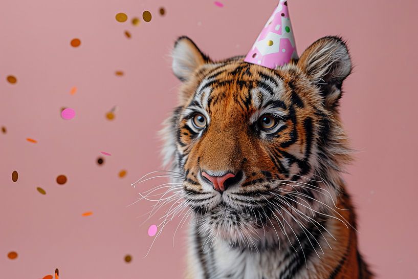 Lustiger Tiger Feiert Geburtstag mit Torte und Partyhut von Poster Art Shop