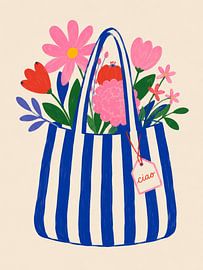 Een tas vol bloemen, zomerse illustratie