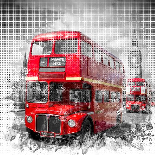Graphic Art LONDON WESTMINSTER Red Buses by Melanie Viola