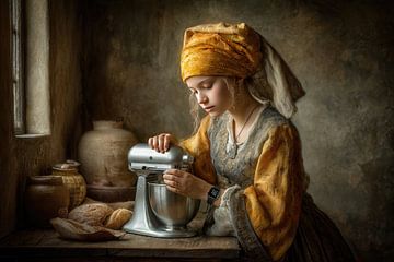 Milchmädchen mit Küchenroboter - Elegantes Gemälde