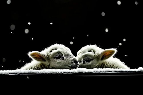 Schattige lammetjes in de sneeuw