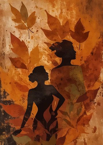 Schaduw Silhouet van Twee Meisje en Herfst Abstract Surrealisme