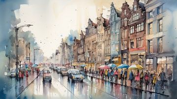 Faire du shopping à Amsterdam sous la pluie sur Tableaux ARTEO