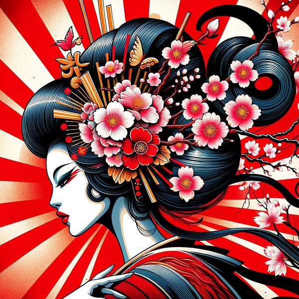 Radiant and powerful: Geisha as a floral swirl by artefacti
