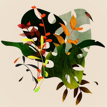 Botanische tekening van verschillende gekleurde bladeren. van Bianca van Dijk