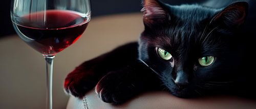 Black cat with red wine - Elegant and calm