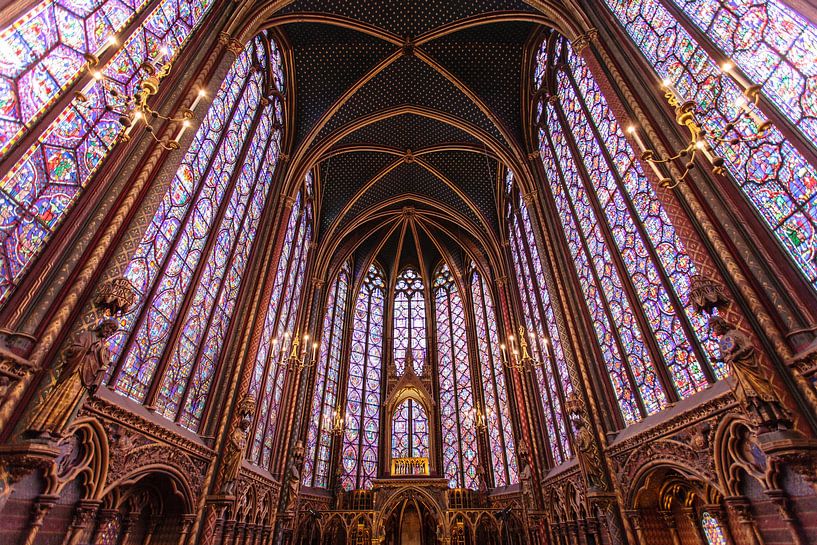Interior with stained glass windows of the Sainte-Chapelle in Paris, France by WorldWidePhotoWeb